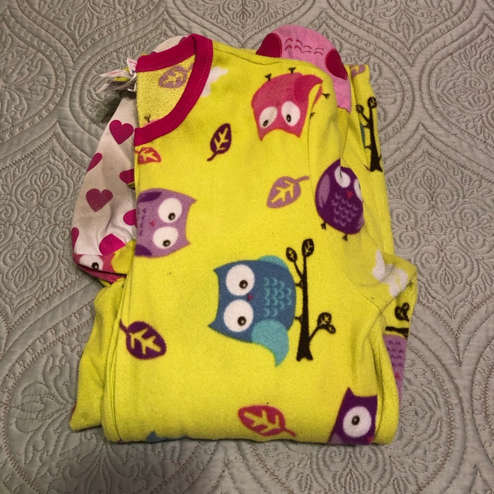 Girls Owl Footie Pajamas .